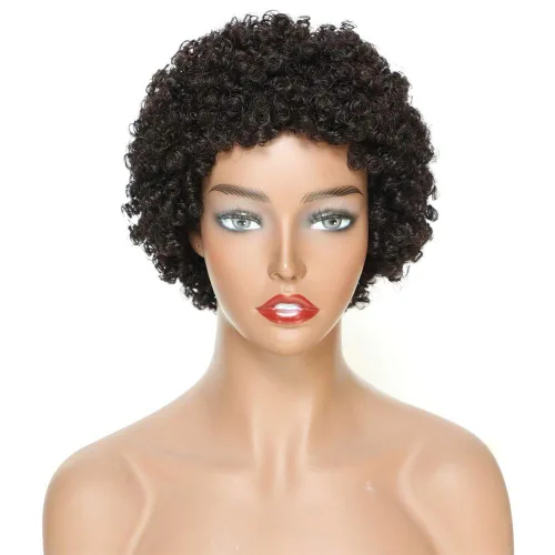 Miniatura 2 de Ms Taj - Pelucas de pelo humano afro corto para mujeres de raza negra, pelucas de pelo virgen brasileño con densidad del 150 % sin procesar, peluca
