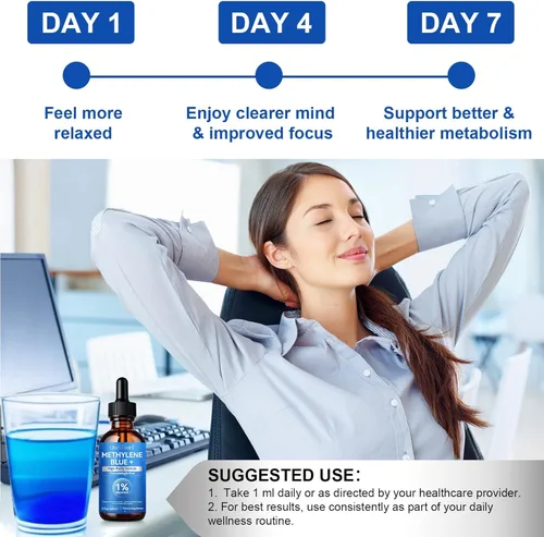 Miniatura 5 de Azul de metileno grado farmacéutico, gotas de azul de metileno para la salud cerebral y apoyo energético, sin formaldehído, sin alcohol, sin gluten