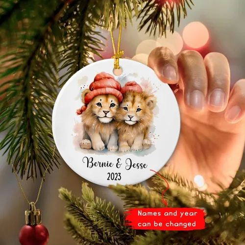 Miniatura 3 de Adorno de cerámica personalizado para pareja de leones 2026, regalos para parejas recién nacidas, novio, novia, adorno para parejas de leones, árbol