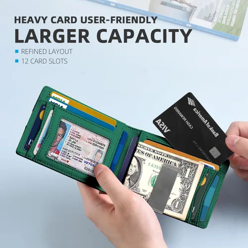 Miniatura 78 de Zitahli - Billetera delgada con 12 ranuras para tarjetas, ventana de identificación con clip para dinero, bolsillo frontal RFID plegable, pequeña