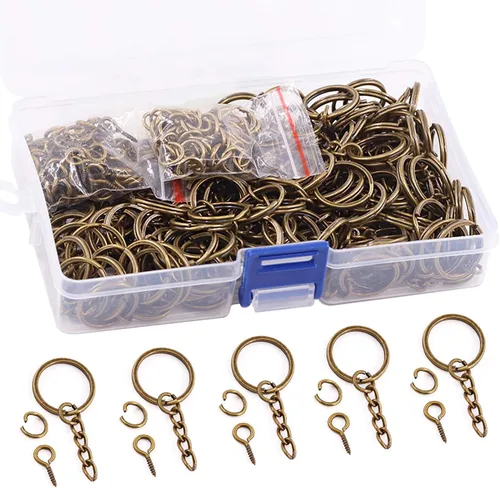 450 llaveros divididos de bronce de 0.78 pulgadas con cadena y anillo de salto a granel, kit de piezas de llavero para suministros de manualidades,