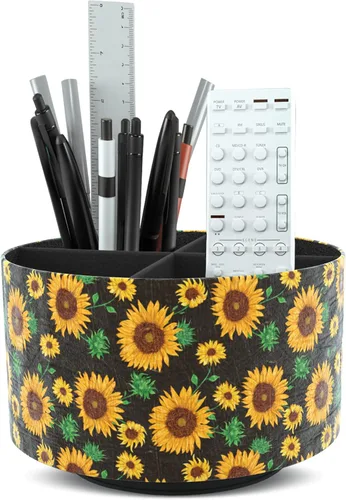 Miniatura 13 de Organizador Redondo de Cuero para Suministros de Arte, Soporte para Control Remoto, Rotación de 360 Grados, Soporte Multifuncional para Lápices