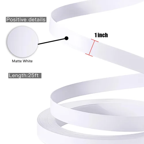 Miniatura 2 de Bandas de borde blanco mate de PVC – 1 pulgada x 25 pies sin pegamento de chapa blanca para muebles de gabinete de mesa Matt blanco