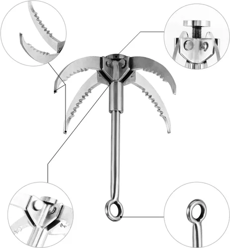 Miniatura 3 de Ant Mag Gancho de Agarre de Acero Inoxidable con Garra y Mosquetón para Camping, Senderismo, Agarre de Árboles y Levantamiento de Agua y Salvamento