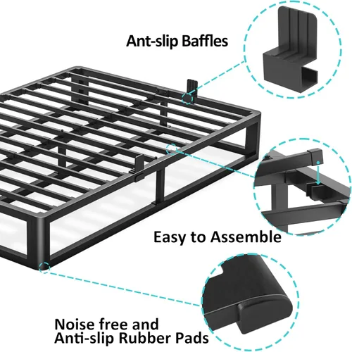 Miniatura 4 de Firpeesy Base de Cama King de 6 Pulgadas con Bordes de Esquinas Redondeadas, Base de Cama de Plataforma de Metal King de Perfil Bajo con Soporte
