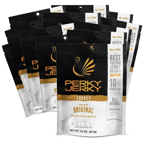 Miniatura 9 de Perky Jerky Variedad de carne seca de pavo, 2.2 onzas (paquete de 5) – Bajo en sodio – 7-10g de proteína por porción – Bajo en grasa – 100%
