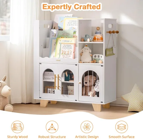 Miniatura 6 de ROBUD Organizador de almacenamiento de juguetes, organizadores y almacenamiento de juguetes todo en uno, estantería de madera para niños con 6 Blanco