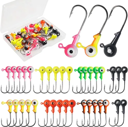 Miniatura 8 de 30 piezas de anzuelos de pesca con cabeza de bola redonda con ojos 3D Crappie jig señuelo pintados ganchos para lubino crappie lubino trucha agua
