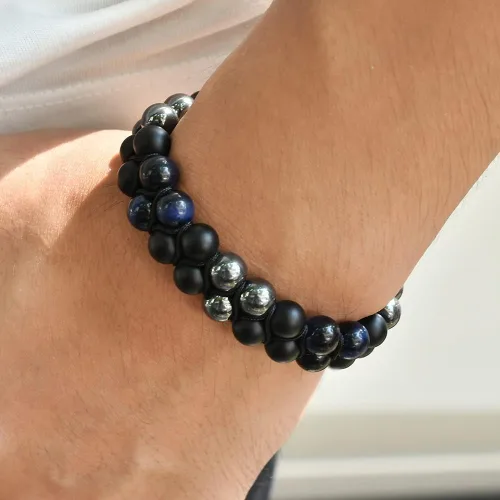 Miniatura 4 de Blue Tiger Eye Hematite matte Agate Bracelet - Bold and Elegant Fashion Accessory