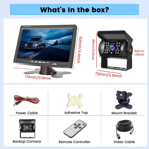 Miniatura 7 de Hikity Kit de monitor de cámara de respaldo de vehículo de 7 pulgadas, 18 infrarrojos de visión nocturna, impermeable, cámara de visión trasera