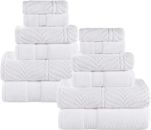 Miniatura 64 de Superior Juego de toallas surtidas de algodón Chevron de 12 piezas, cero torsión, secado rápido, artículos esenciales para el hogar, ducha, spa