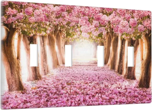 Miniatura 64 de Cubiertas de placa de pared de 3 gang con interruptor de luz de triple palanca, en negro y dorado con esplendor de oro rosa, estampado floral