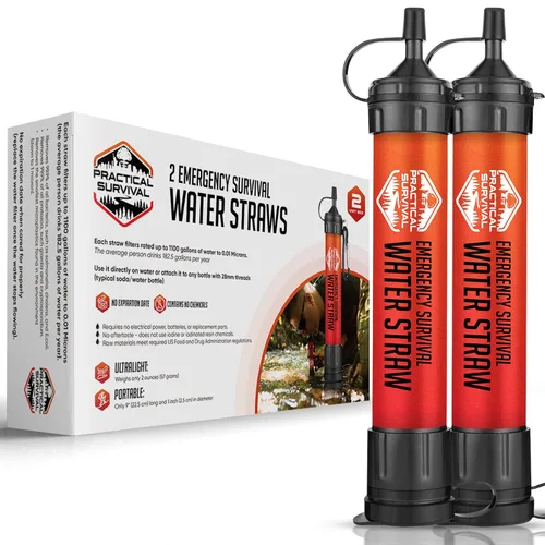 2 popotes de agua de emergencia de alta capacidad, ligeros, reutilizables, filtros de 1800 galones para camping, senderismo, viajes, ciclismo,