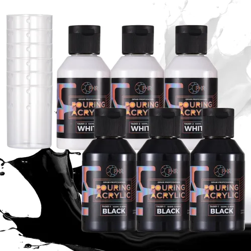 OPHIR Total 22.8OZ Set de Pintura Acrílica para Verter, 3 Suministros de Pintura Acrílica Premezclada para Verter en Negro y 3 en Blanco, para Juego