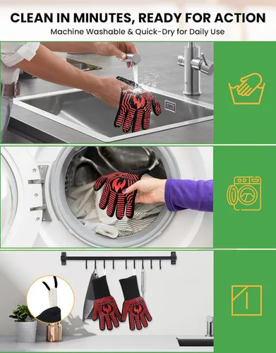 Miniatura 6 de GEEKHOM Guantes de horno ignífugos resistentes al calor: Certificado EN407 para 1472 °F, guantes de silicona flexibles de 13 pulgadas para hornear