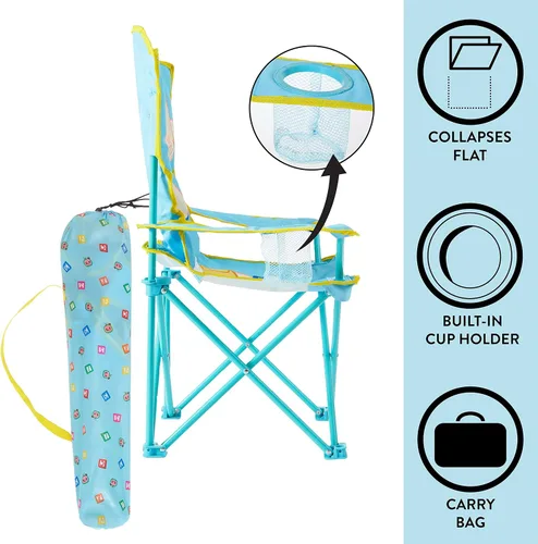 Miniatura 4 de Cocomelon Silla de campamento plegable para niños con bolsa de transporte, silla portátil para interiores y exteriores, ligera y compacta, ideal