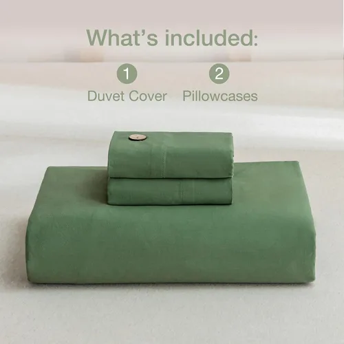 Miniatura 8 de JELLYMONI Funda de edredón de algodón tamaño Super King, funda de edredón verde con botón, 100% algodón lavado, 3 piezas, transpirable, suave, liso