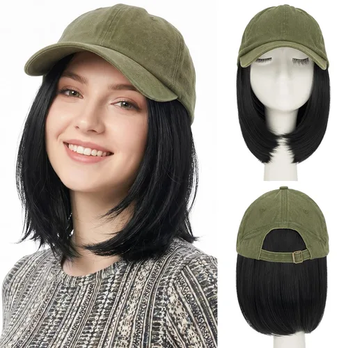 Miniatura 25 de SEGO Gorra de béisbol con extensiones de cabello para mujer, resistente al calor, sintético, 6 pulgadas, ajustable, corta, recta, peluca de repuesto