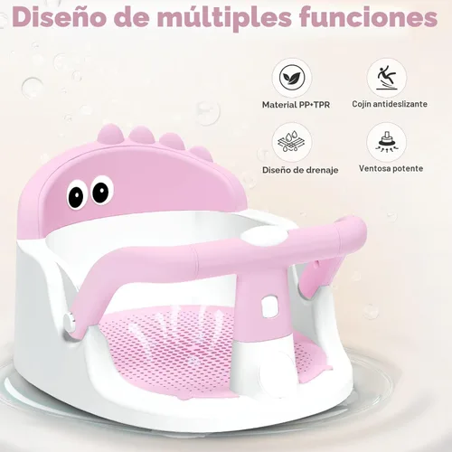 Miniatura 3 de Asiento de baño para bebés de 6 meses en adelante sentados, silla de baño antideslizante con ventosa, seguro y cómodo asiento de baño infantil Rosa