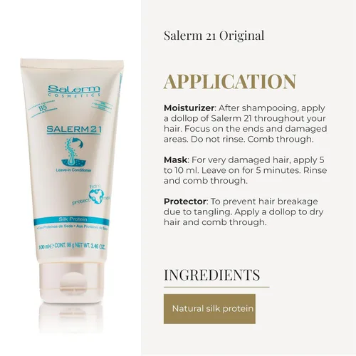 Miniatura 4 de SALERM - Acondicionador Instantáneo de Cabello 21 Proteína de Seda - 100 ml - Acondicionador de Uso Continuo o para Enjuagar - con Proteínas de Seda