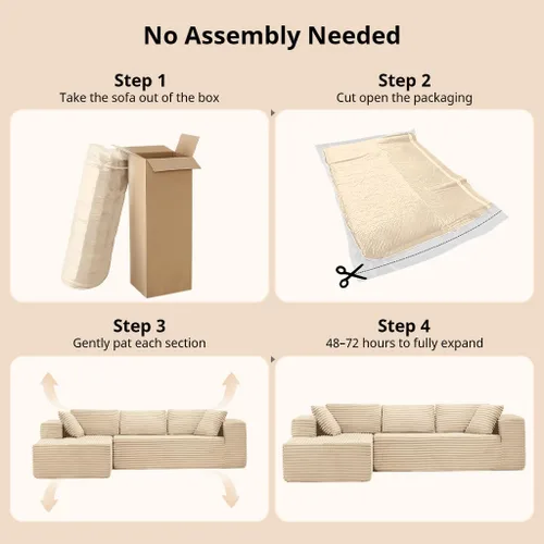 Miniatura 9 de COMHOMA - Sofá seccional modular de 105" con asiento profundo, sofá en forma de L tapizado en nube, brazos anchos, tela de corduroy, chaise lounge