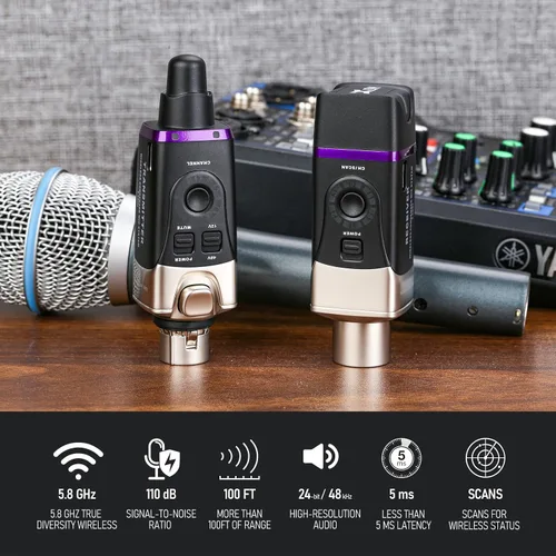 Miniatura 2 de Xvive U35C - Sistema de micrófono inalámbrico 5.8GHz con transmisor y receptor XLR inalámbrico para micrófono de condensador, mezclador de audio, 70C
