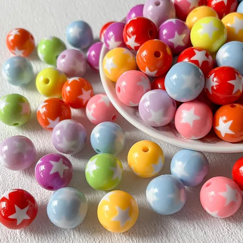 Miniatura 18 de Cuentas acrílicas de 0.630 in, 100 cuentas de bolígrafo de color arcoíris Ab, cuentas de chunk Bubblegum para bricolaje para hacer joyas, pulseras
