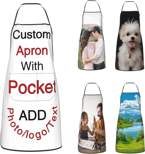 Miniatura 46 de Delantal personalizado con bolsillos para añadir tu imagen, texto, logotipo, foto y nombre