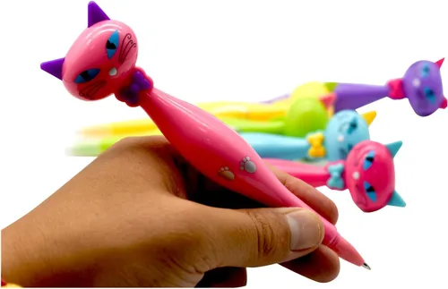 Miniatura 6 de 6 bolígrafos de gato genial, bolígrafos de gato de dibujos animados, bolígrafos novedosos de animales con 6 recambios de tinta negra para escuela