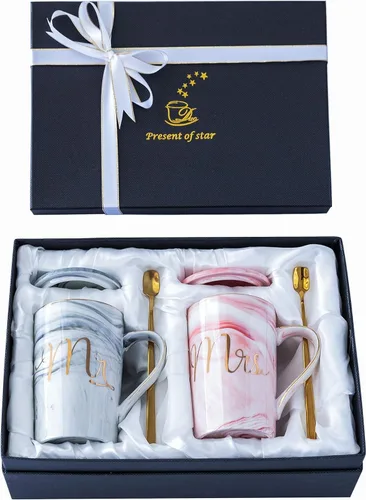 Jumway Tazas de Café Mr and Mrs – Regalos de Boda para Novia y Novio – Regalos para Despedida de Soltera, Compromiso, Boda y Aniversario de Parejas