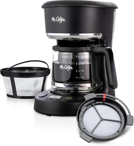 Mr. Coffee Cafetera Programable de 5 Tazas con Pausa Automática, Jarra de Vidrio, Diseño Compacto, Negro Negro programable