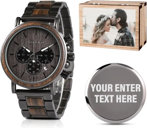 Miniatura 12 de 2win Reloj de madera grabado para novio, mi hombre, prometido, marido, relojes de madera personalizados para hombres, cumpleaños, aniversario, reloj