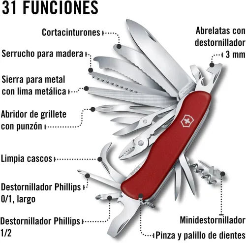 Miniatura 5 de Victorinox Work Champ XL - Cuchillo suizo de bolsillo con 31 funciones, color rojo
