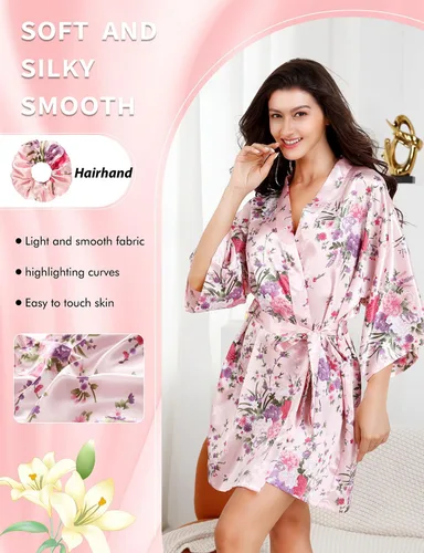 Miniatura 2 de Albornoz Eplaza de satén floral, kimono para novia, novia, dama de honor, kimono