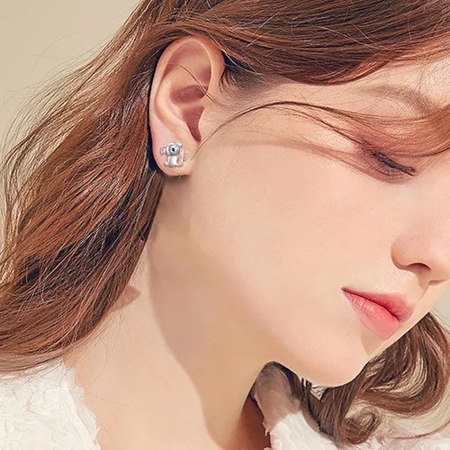 Miniatura 5 de Aretes de plata de ley S925 con diseño de panda, conejito y gato, aretes de aro colgantes, joyería de animales, regalos para mujer, Metal, Circonia