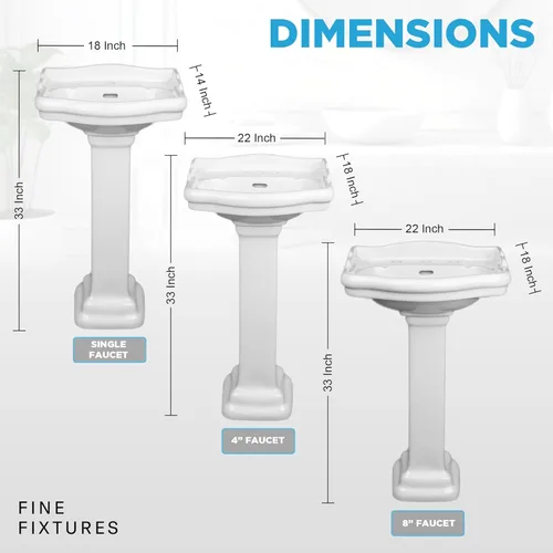 Miniatura 9 de Fine Fixtures Roosevelt Lavabo de Pedestal para Baño – Lavabo de Pedestal Pequeño de 22 Pulgadas, Porcelana Vítrea Duradera con Grifo de Lavabo