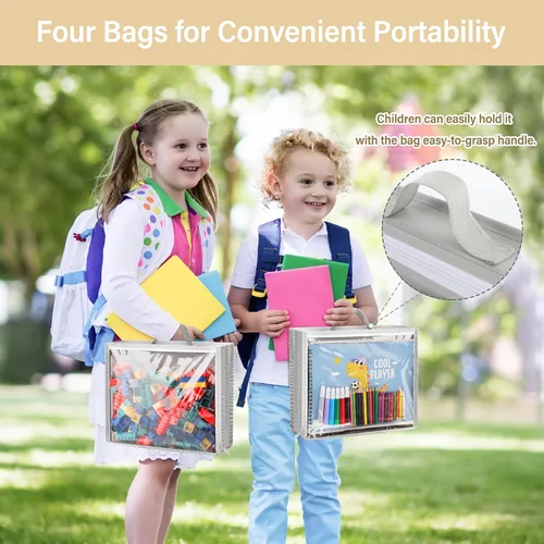 Miniatura 5 de Woodoulogy Almacenamiento de juguetes colgantes sobre la puerta, organizador de animales de peluche en bloques con 4 bolsas de estuche extraíbles