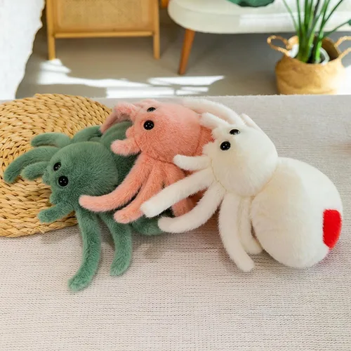 Miniatura 6 de Peluche de araña de Halloween, juguete de peluche de araña, lindo peluche de arañas, juguete de arañas saltadoras abrazable de 9.8 pulgadas, Blanco