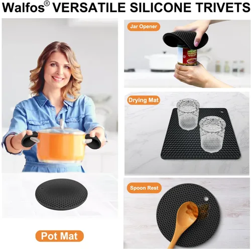Miniatura 3 de Walfos Alfombrillas de silicona – 4 soportes para ollas resistentes al calor, almohadillas calientes antideslizantes multiusos para agarraderas