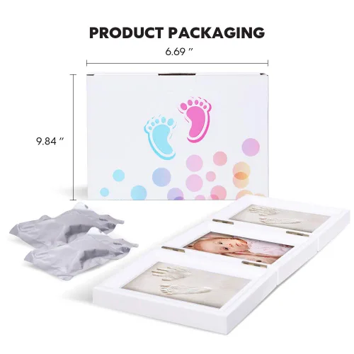 Miniatura 5 de Kit de huellas de manos para bebés y marco de fotos para niños o recién nacidos, caja de recuerdos para niños y niñas (marco de café clásico, blanco)