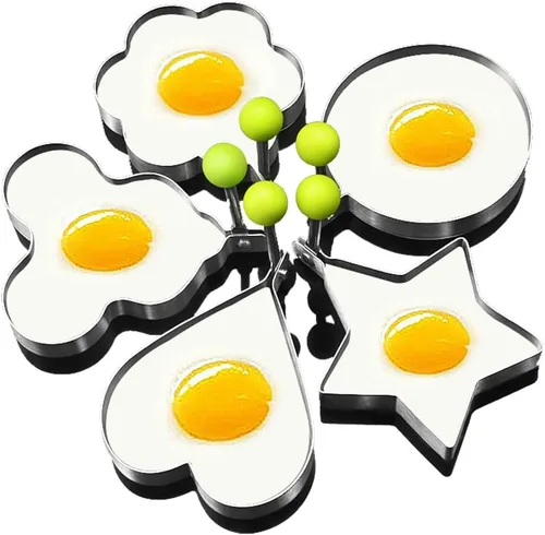 Miniatura 7 de Moldes para anillos de huevo para cocinar, 5 unidades, anillos de acero inoxidable, anillos de cocción de huevos para hornear, corazón, flor