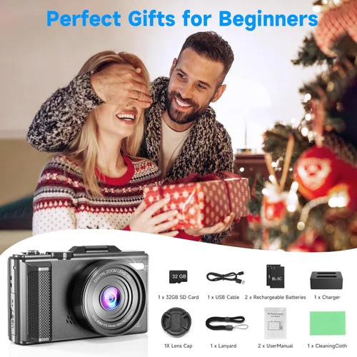 Miniatura 9 de Cámara digital 5K Vlogging para principiantes, cámara de viaje de 80 MP para fotografía con tarjeta de 32 GB, cámara compacta portátil con zoom
