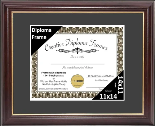 Miniatura 45 de Creative Picture Frames Marco para Diploma de Caoba con Borde Dorado de 12x16 pulgadas con Vidrio y Paspartú Negro y Colgadores de Pared Instalados