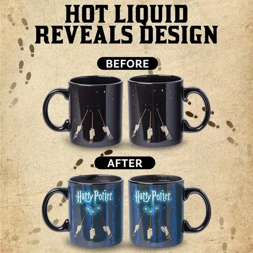 Miniatura 2 de Silver Buffalo Harry Potter Wand Reveal Heat Reveal - Taza de cerámica, 20 onzas Varita de Harry Potter