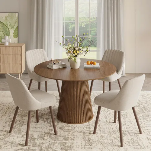 Miniatura 25 de MALOL Juego de 2 sillas de comedor tapizadas, sillas de cocina de tela moderna con respaldo, patas de madera para cocina, comedor, restaurante, beige