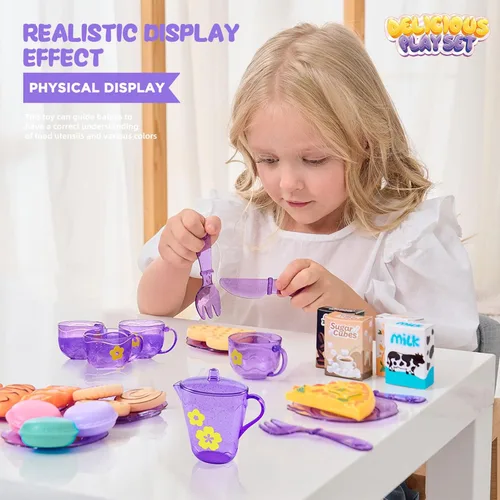 Miniatura 4 de Juego de fiesta de té para niñas pequeñas, juego de comida de postre para niños de 3, 4, 5, 6, 7, 8, 9, juego de postres para niñas, princesa
