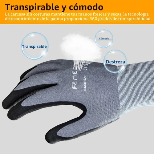 Miniatura 3 de NEOTRIL - Guantes de trabajo de seguridad con revestimiento de nitrilo de microespuma, 3/6/12/36 pares, guantes de nailon transpirable para hombres