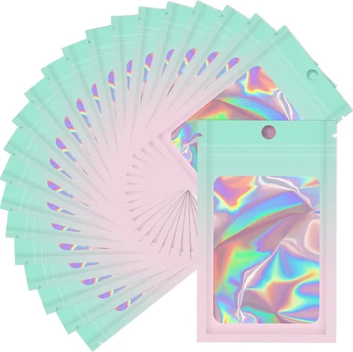Miniatura 8 de Bolsas holográficas Mylar de 4 x 6 pulgadas, 100 bolsas pequeñas transparentes resellables a prueba de olores, bolsa de embalaje de plástico para 5