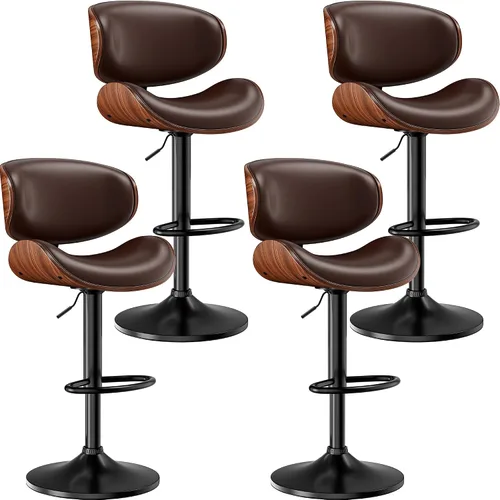 Miniatura 26 de Taburetes de bar, taburetes de bar giratorios ajustables para isla de cocina, sillas de barra de cuero moderno de mediados de siglo de altura