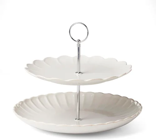 Miniatura 25 de Lenox Juego de vajilla de gres, vajilla francesa de 12 piezas para 4, color blanco perle festoneado, servicio para 4, apto para lavavajillas, juego